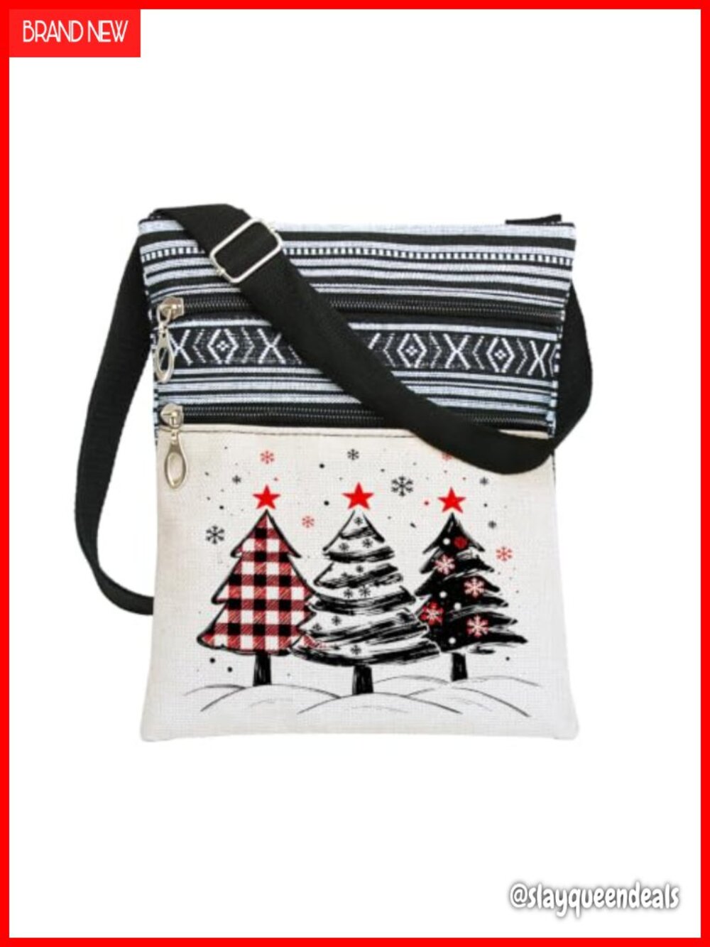 Ethnic Printed Crossbody Bag Adjustable Strap Multi-Pocket Zippered